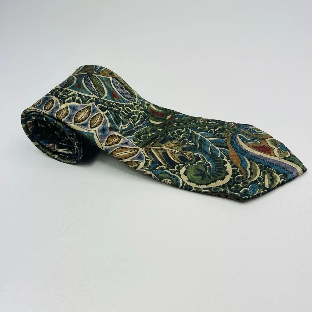 Geoffrey Beene Mens Tie‎ Red Green Blue Polyester Blend Tropical Jungle